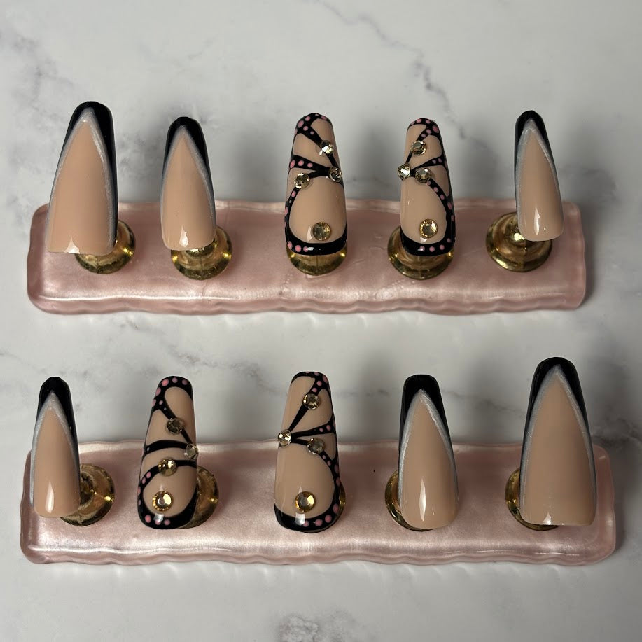 Black Lace & Jewels Press-On Nails – “Midnight Masquerade” Collection