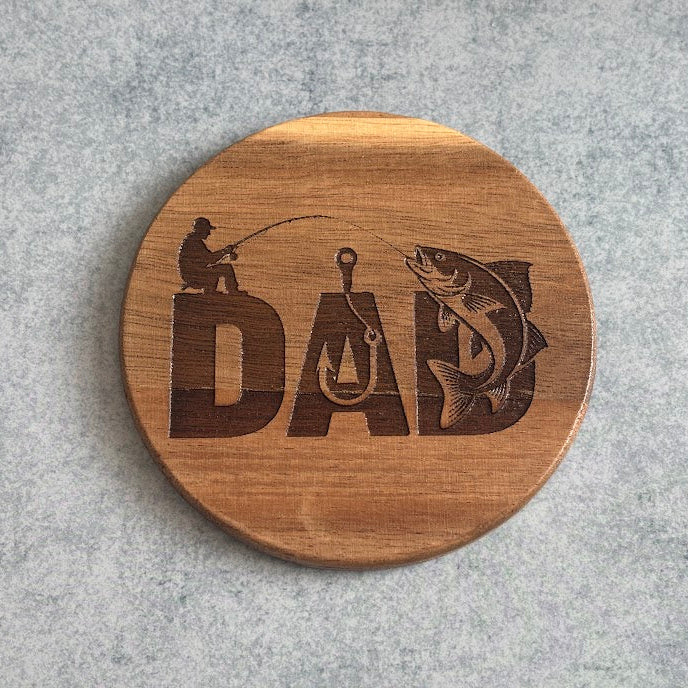Dad with a man sitting on the d a hook on the a and a fish on the d