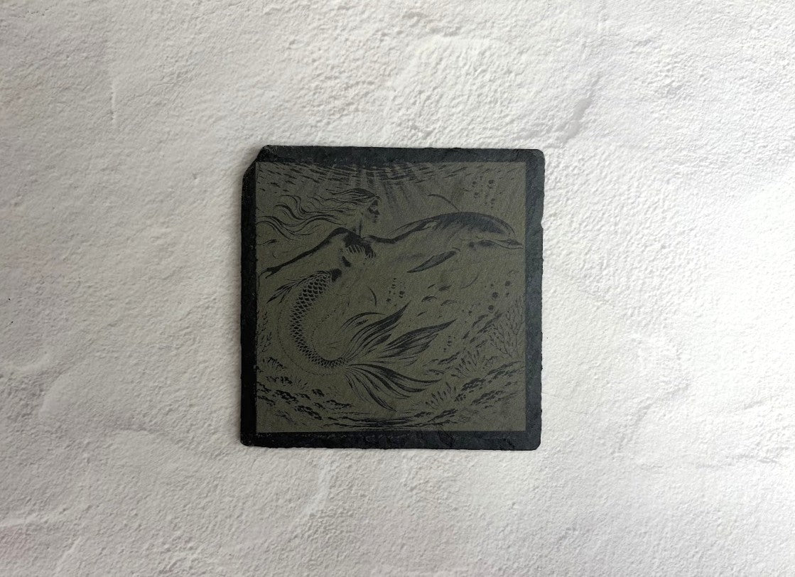 Mermaid and Dolphin Slate Coaster