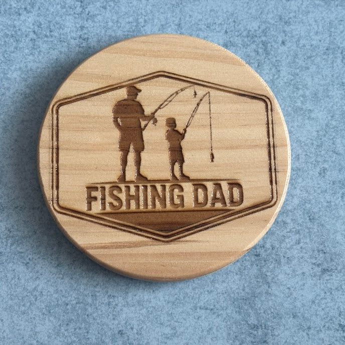 Fishing Dad Father & Son Engraved Wooden Coaster