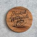Hooked on Weekends Fishing Engraved Wooden Coaster